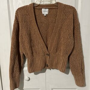 Pink Rose Brown Textured crop Cardigan Sweater size L